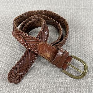 Vintage Fossil Brown Woven Genuine Leather  Belt Size XL Brass Buckle Preppy Y2K